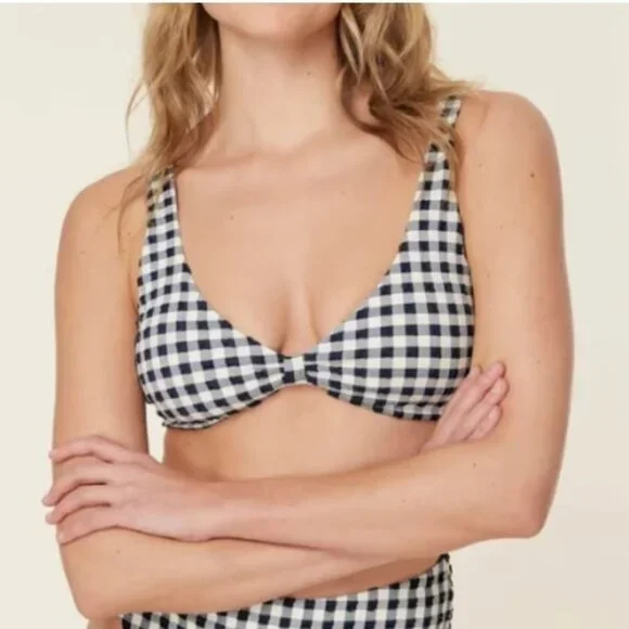 NWT SZ L Bikini Top - Andie The Amor - Gingham - Twilight - Picture 1 of 8